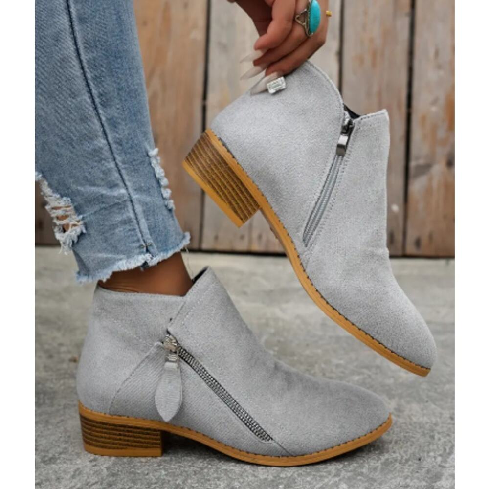 Women's Casual Winter Short Boots Booties Chunky Heel Side Zip size 5.5 New